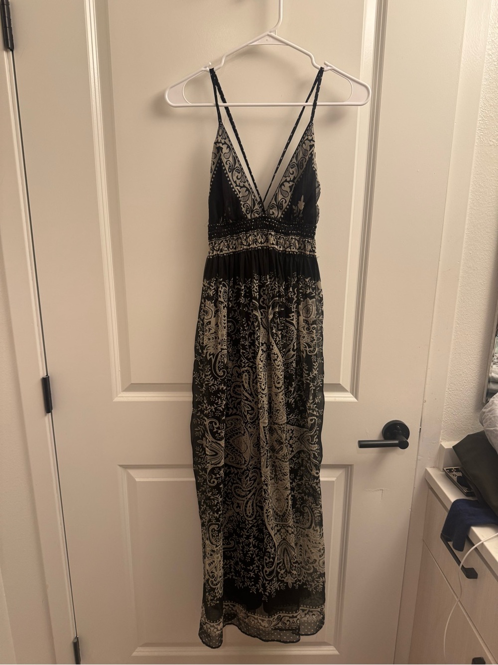 Y2K Magic Brand Black and Cream Paisley Maxi Babydoll Dress